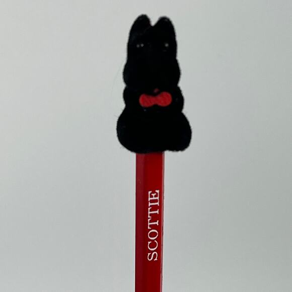 Vintage Dept 56 Scottie Dog Pencil Set With Red Knit Stocking Holder Taiwan 9" - Picture 4 of 11